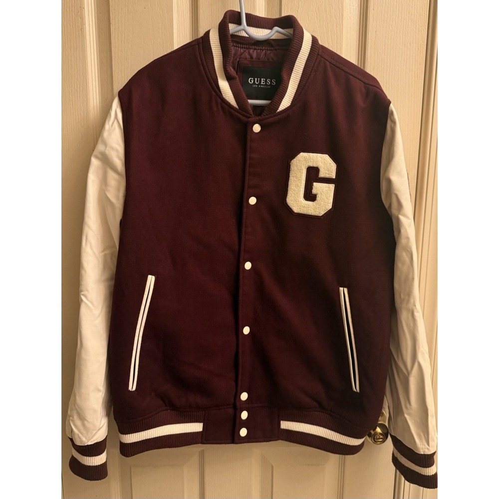 Guess Varsity Burgundy & White Letterman Jacket Men's XL